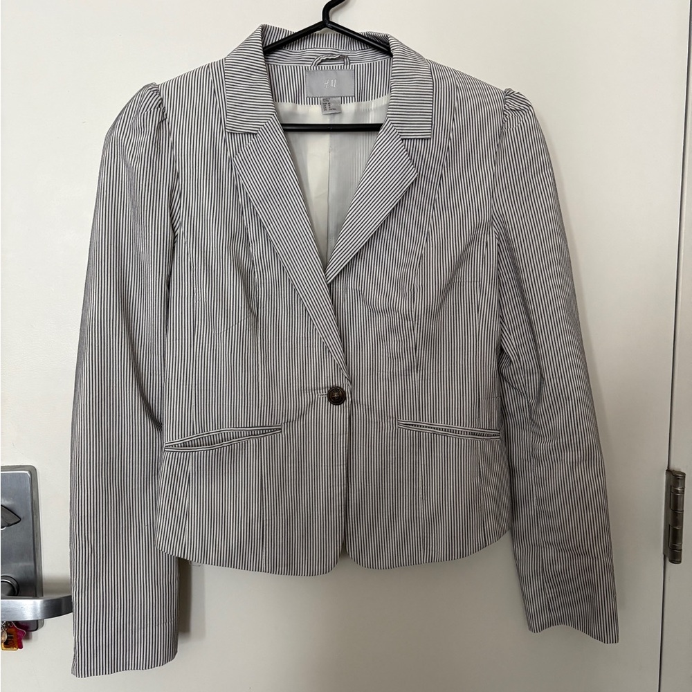 H&M Blue and White Seersucker Blazer